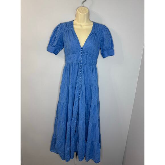 ANTHROPOLOGIE Tiered & True Maxi Dress Blue Vacation Coastal Beach Women's XXS - Picture 3 of 13